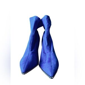 Blue Suede Studded Pointed Toe Stiletto Booties – Size 8
